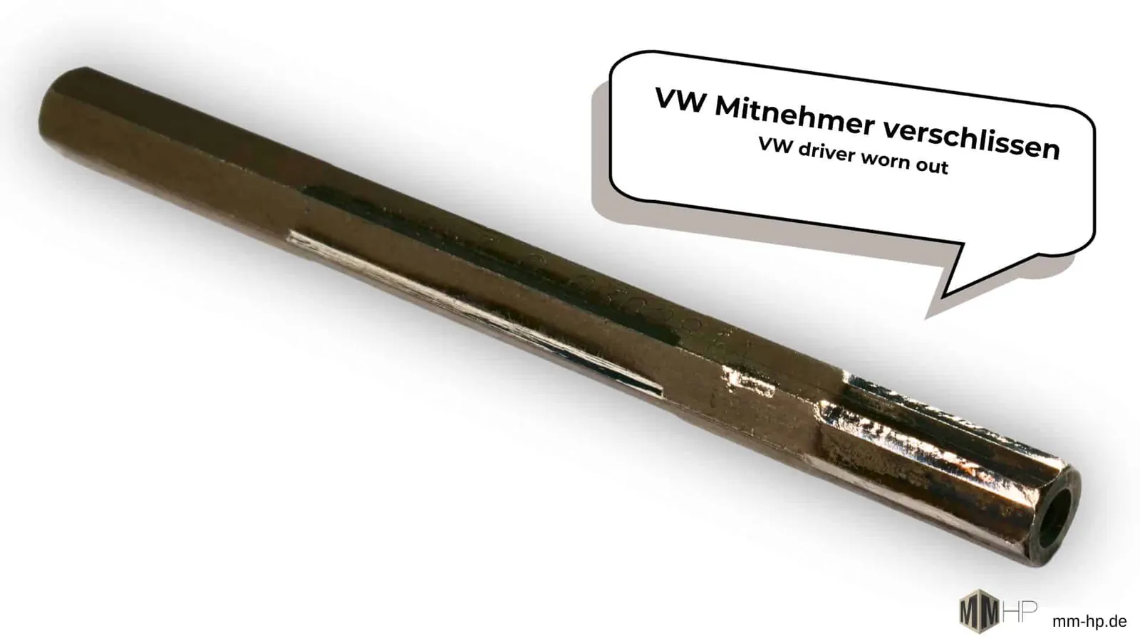 Verschlissener Original-Sechskant-Mitnehmer eines VW 2.0 TDI mit stark verrundeten Kanten