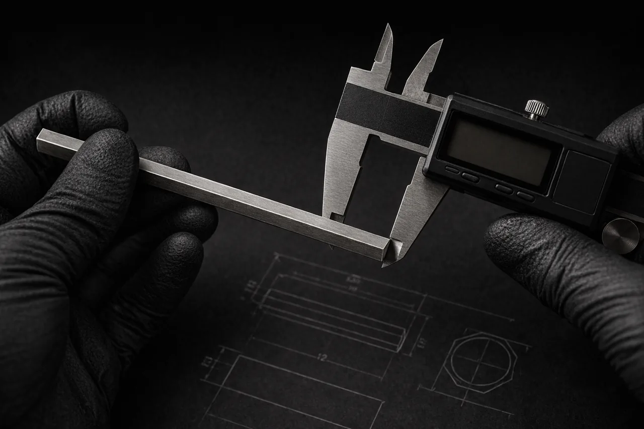 Continuous hexagonal rod in a digital caliper